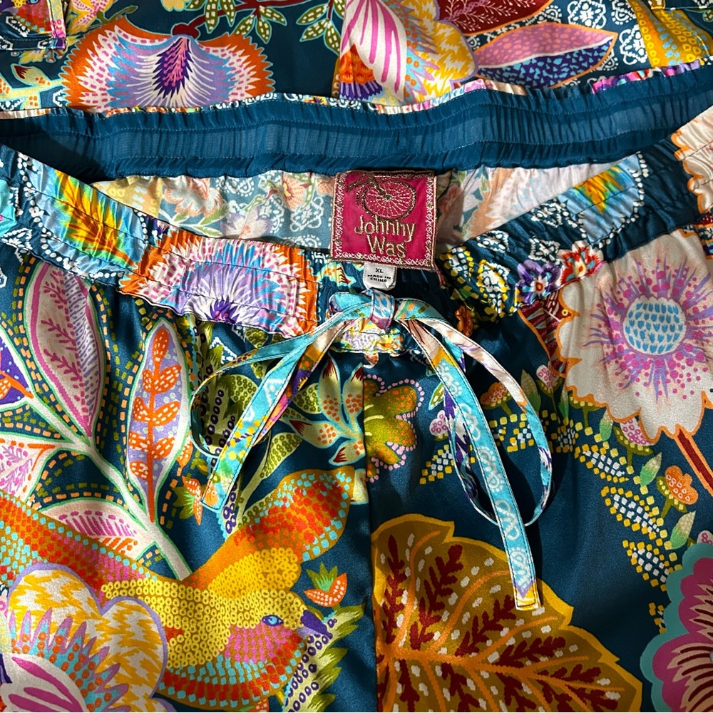 Johnny Was Vibrant Print Silk Pull On Drawstring Pants - Picture 10 of 16